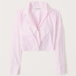 NWT Abercrombie & Fitch Long-Sleeve Poplin Wrap Top size Medium in Light Pink